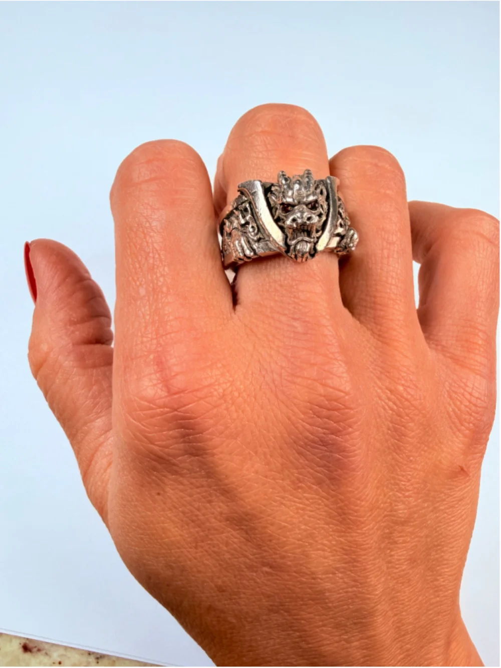 NightRider Bushido Dragon Red Garnet Eye 925 Sterling Silver Warrior Ring $655